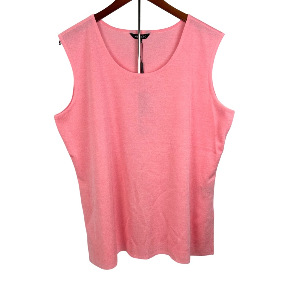 MISOOK Women's 1X Coral Pink Sleeveless Knit Top‎ Scoop Neck Slit Sides